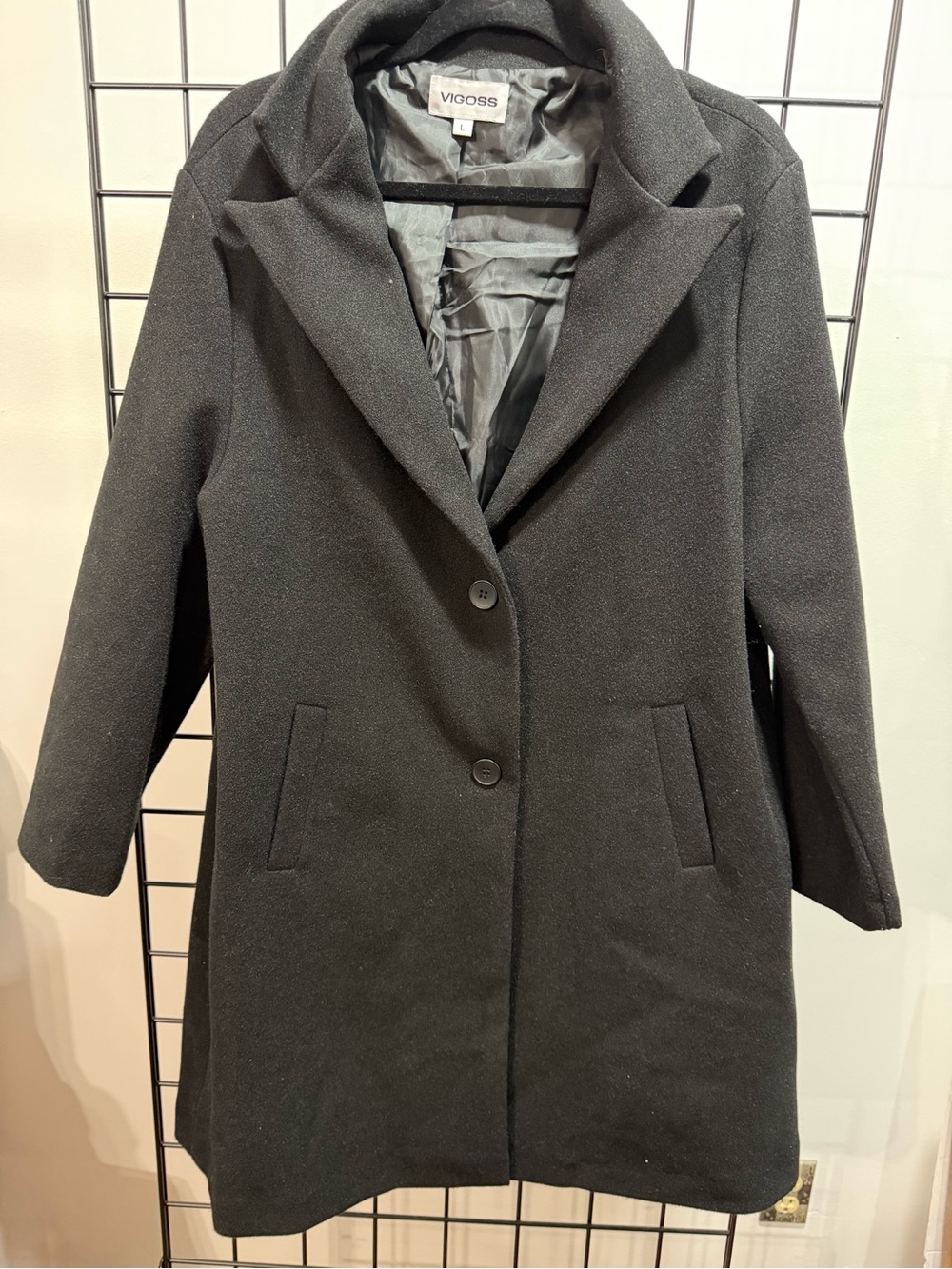 Vigoss Women's Dark Gray Single-Breasted Wool-Blend Trench Coat